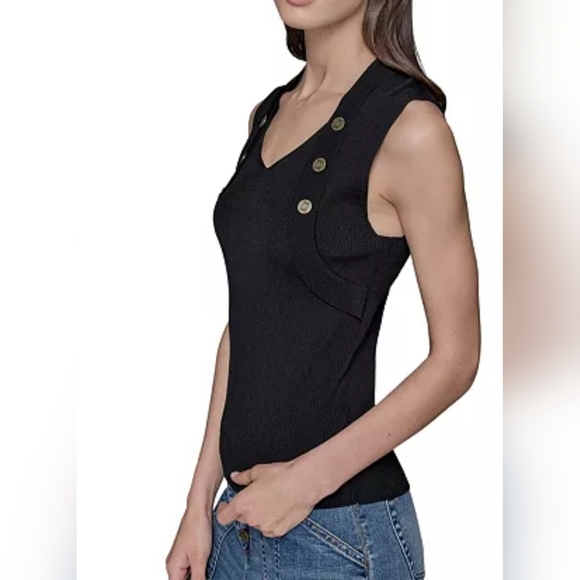 KARL LAGERFELD Black Ribbed V-Neck Sweater. Sz M - Picture 5 of 11